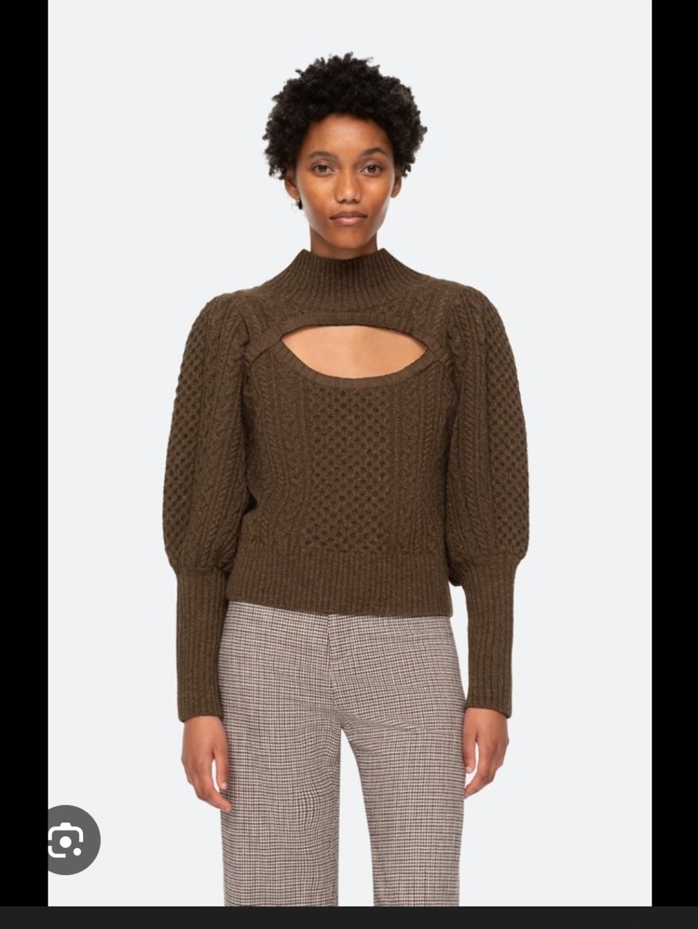 sea New York brown 100% merino wool juliette cut out cable knit sweater Size S